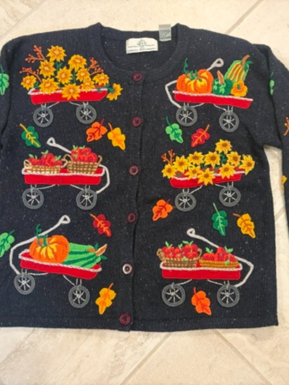 Vintage Design Options Phillip & Jane Gordon Fall Harvest Cardigan Sm Embroidery - Picture 3 of 12